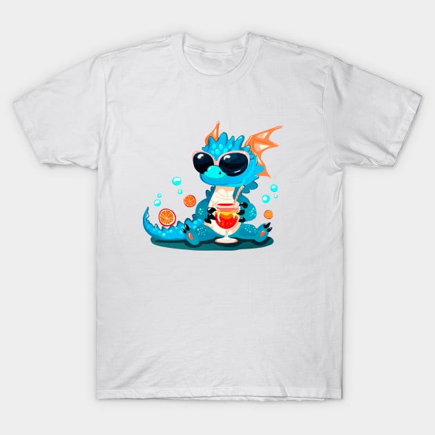 Cute adorable baby dragon drinking Aperol Spritz cocktail T-Shirt by enchantedrealm